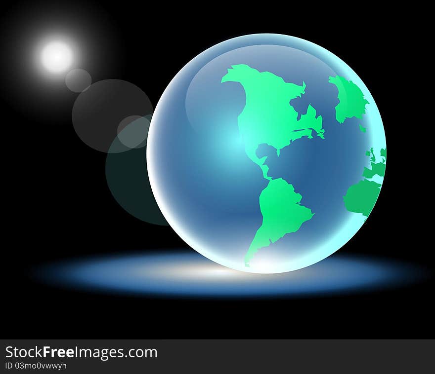 An illustration of shiny glass globe on background