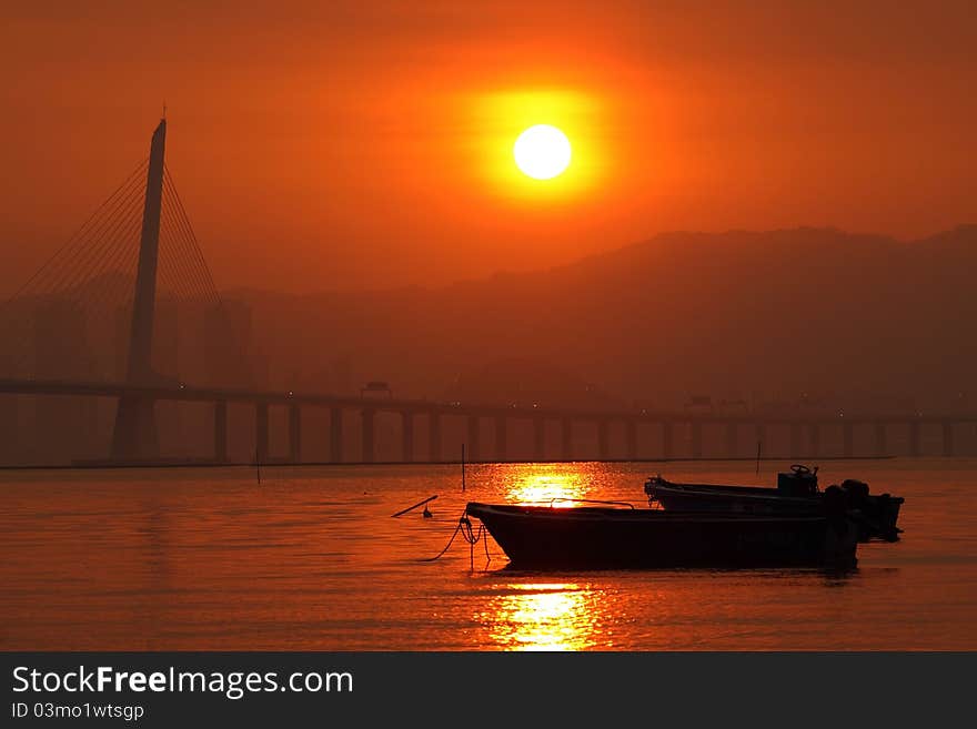 Sunset in Hong Kong along the coast