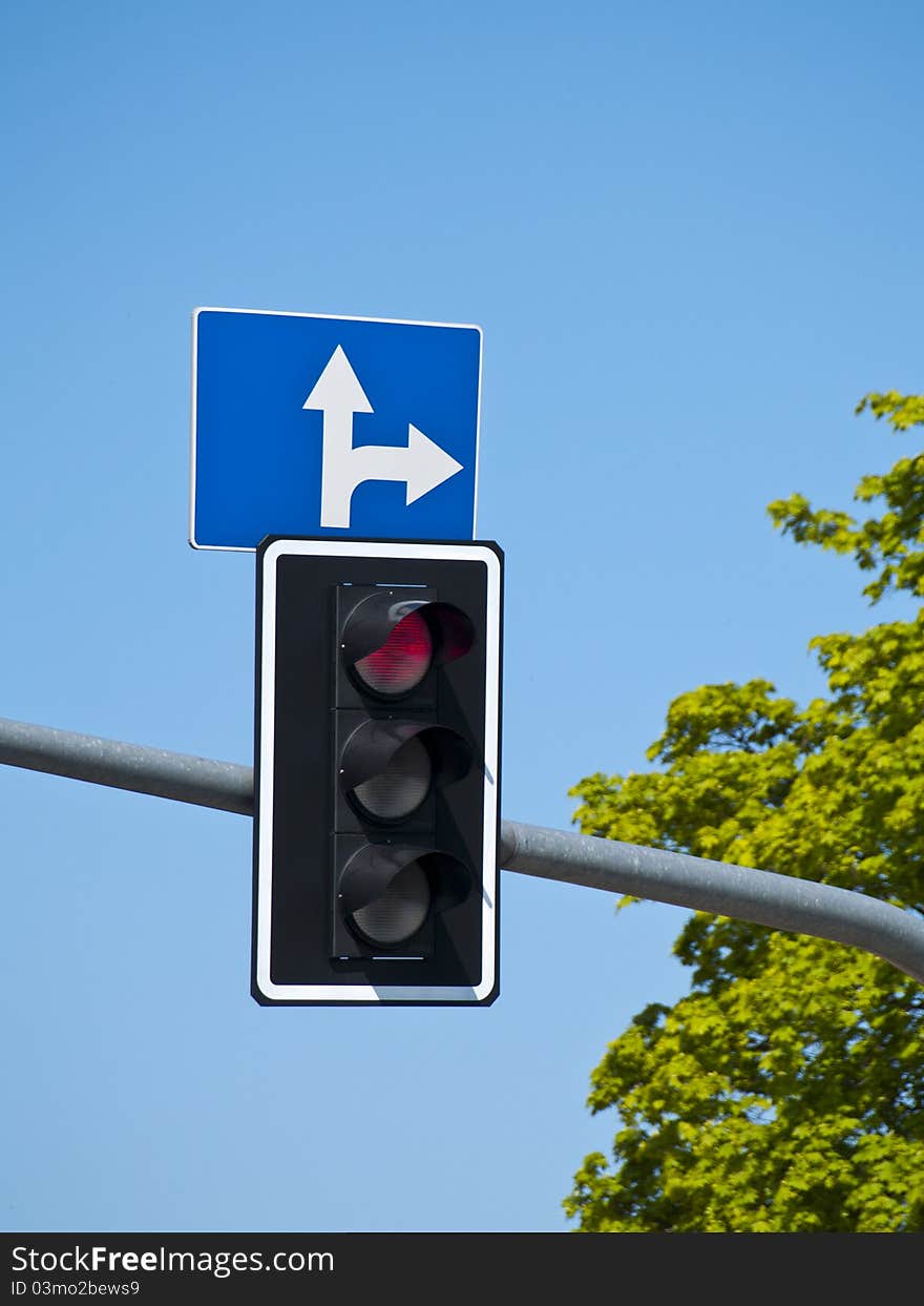 Indicator road on one of the intersections of urban. Indicator road on one of the intersections of urban