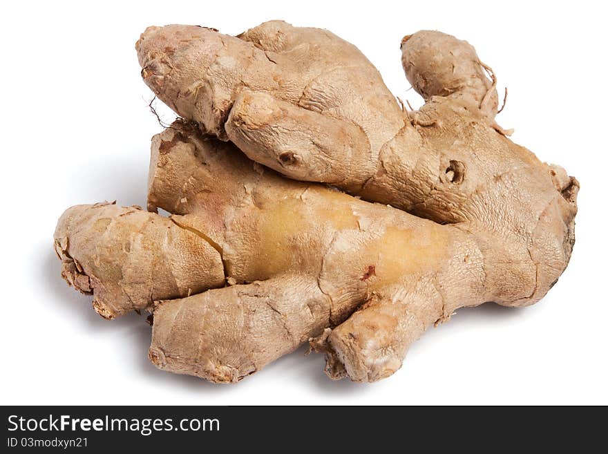 Ginger root on white background