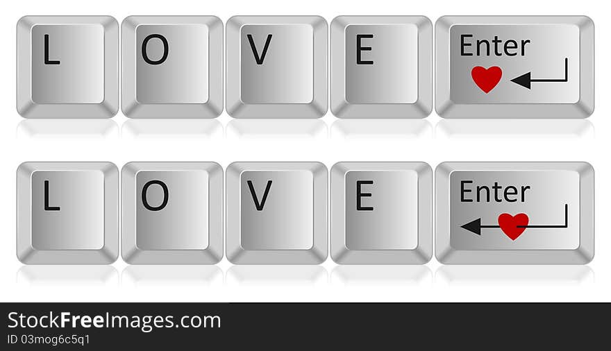 Love word on computer key in