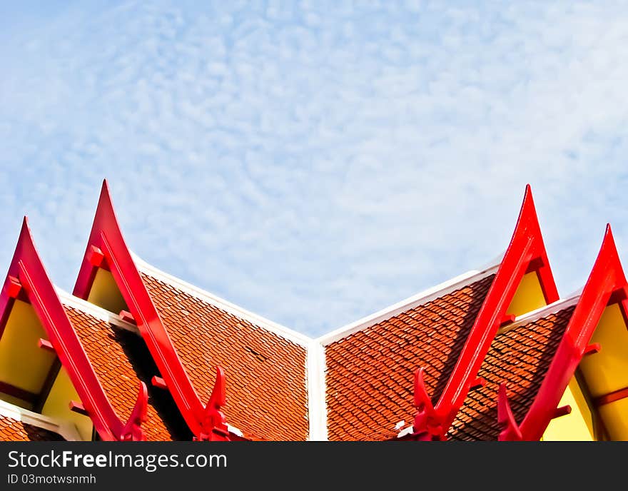 Roof of pavilion with sky background at Hua Hin train station