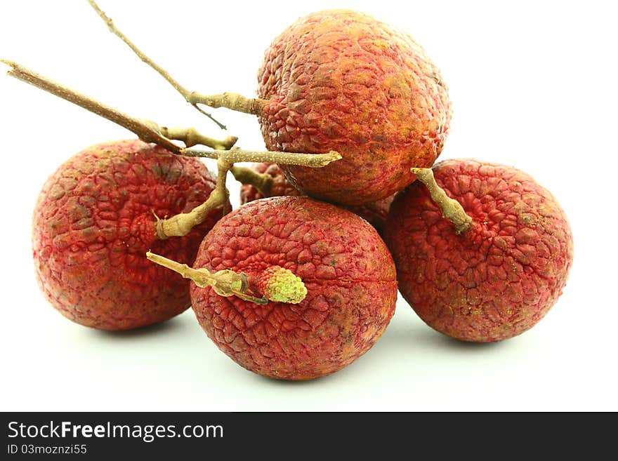 Group of ripe lichee on white background