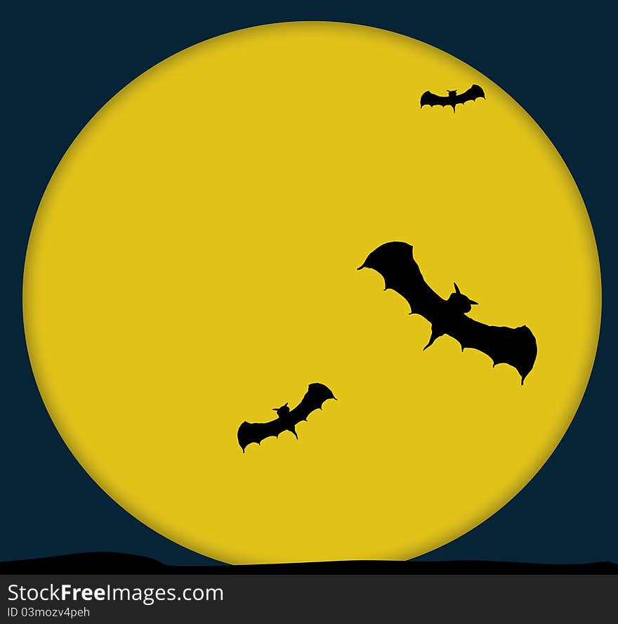 Bats silhouetted against a bright moon. Bats silhouetted against a bright moon.