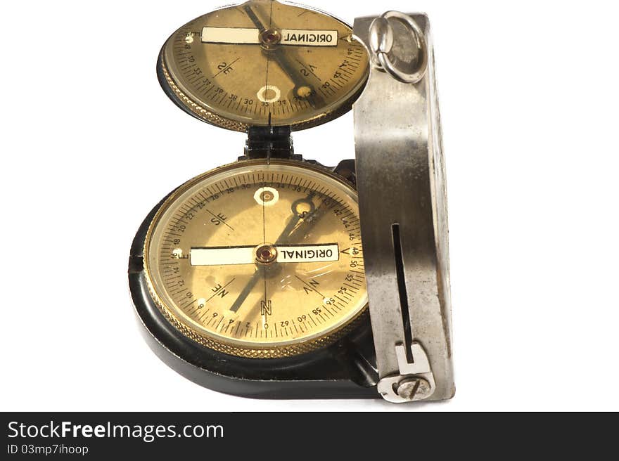 An old German military compass on white background