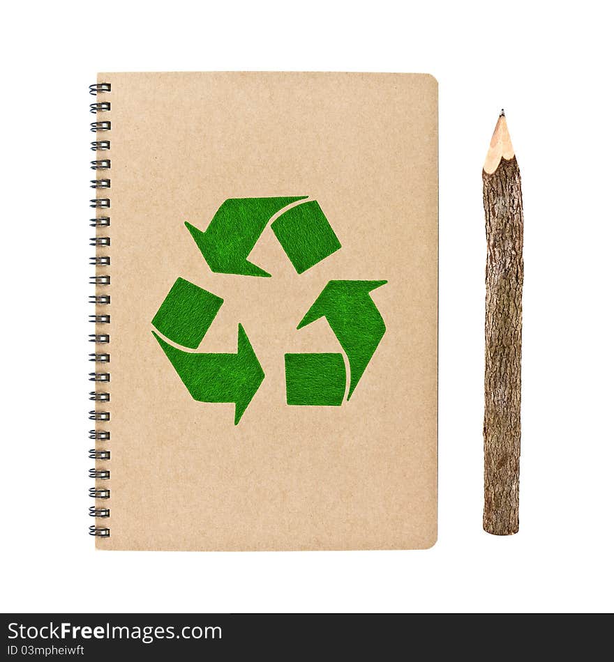 Recycle notebook and bark pencil