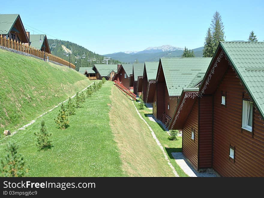 Lot of wooden houses in the mountains