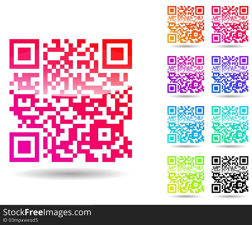 Set of colorful qr code isolated on white background