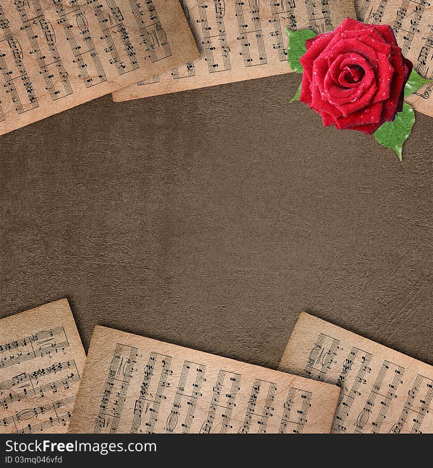 Grunge music background with rose