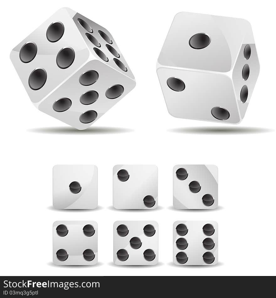 Set of white dices isolated on white background