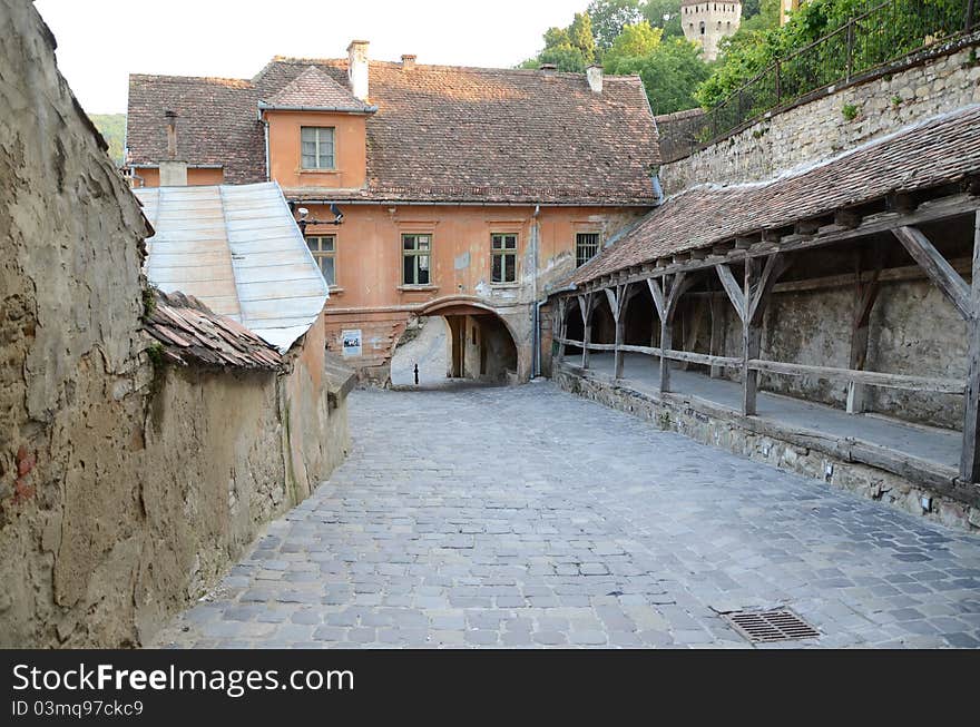 Inside the covered staircase in Sighişoara