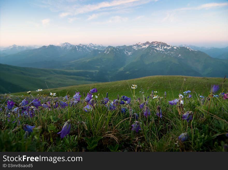 A sunrise over Caucasus mountains