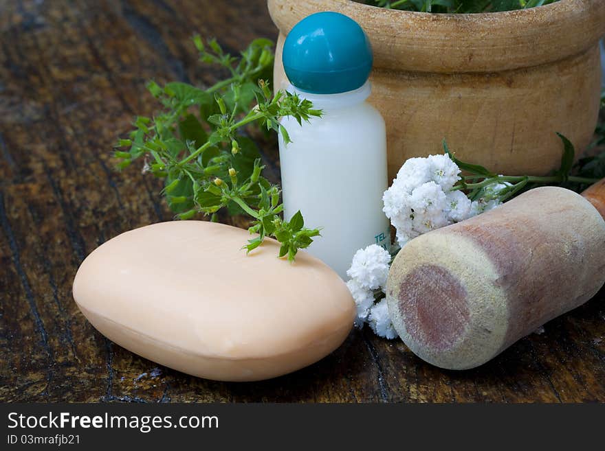 Natural soap with herbs, hygiene and body care