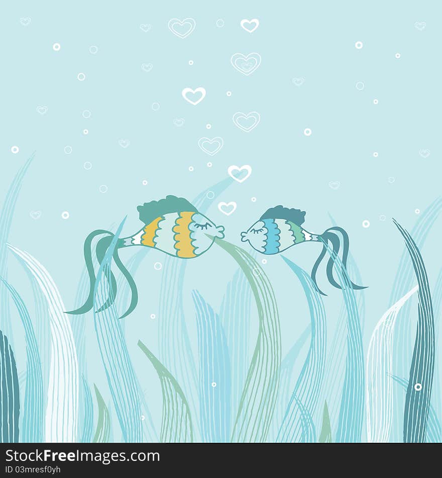 Fish couple in love. Cute card