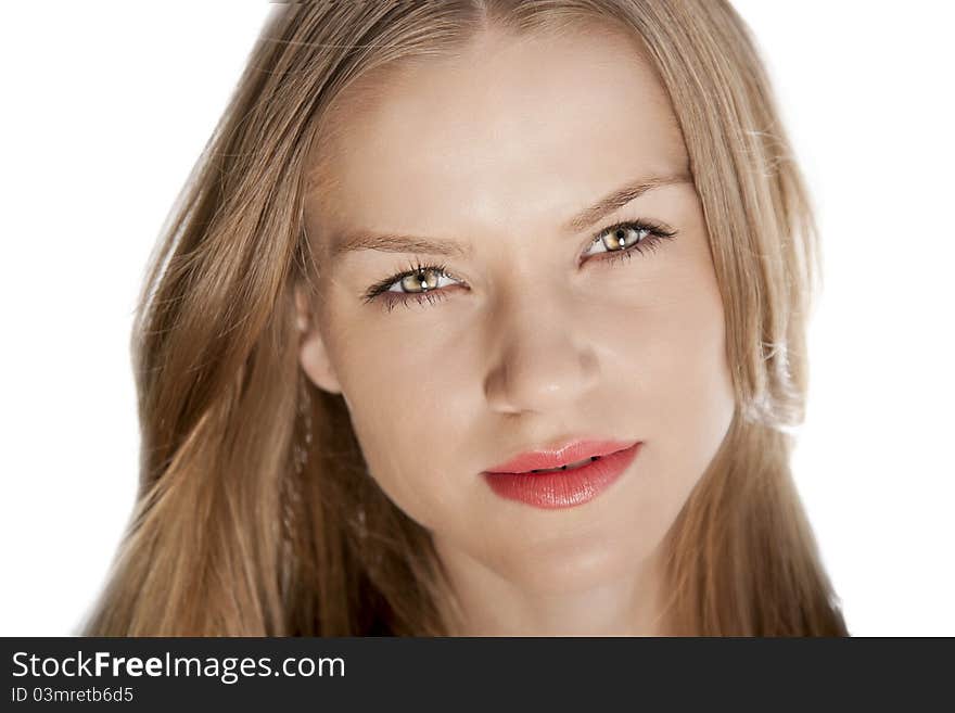 Portrait of beautiful blonde girl  on a white background. Portrait of beautiful blonde girl  on a white background