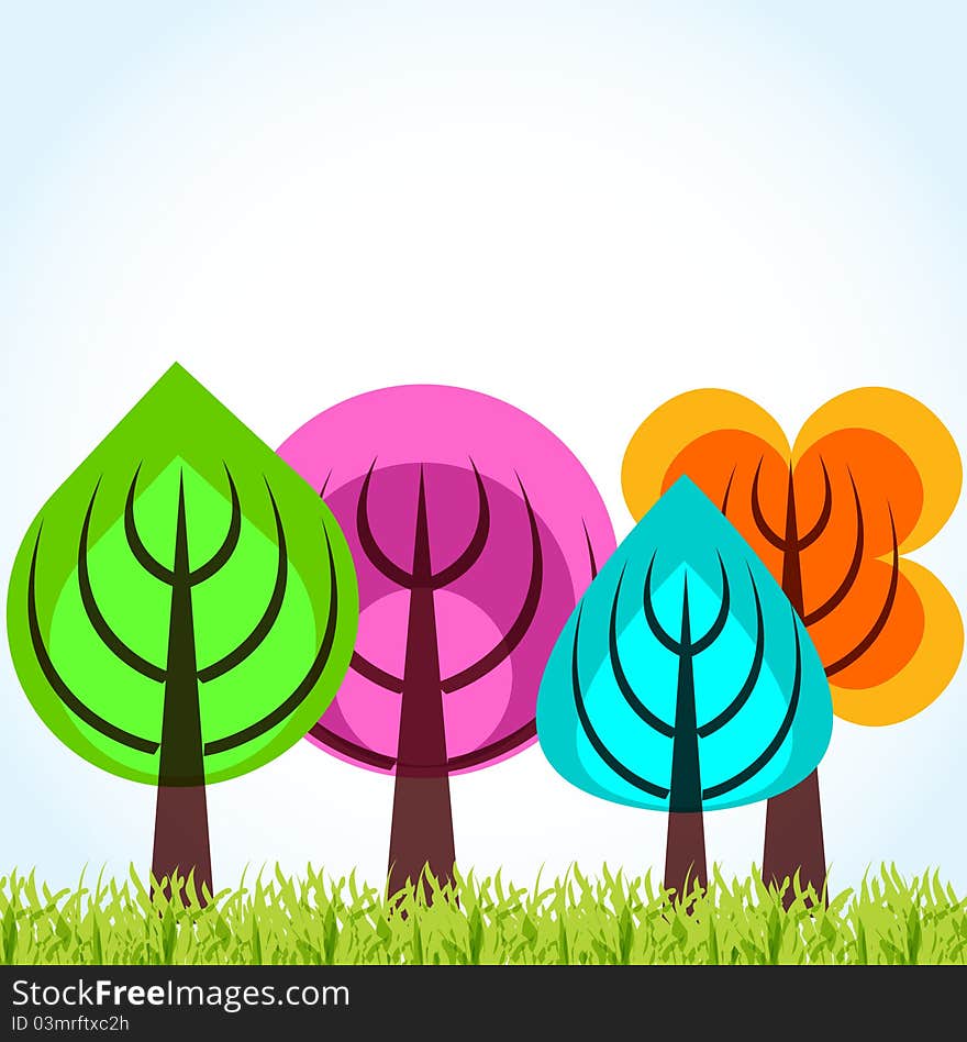 Four season trees ecology concept. Four season trees ecology concept