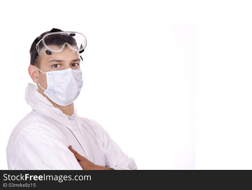 Portrait of a young scientist with protective wear