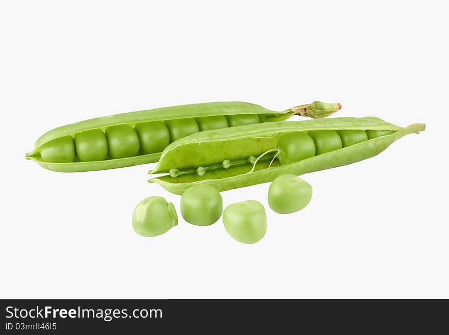 Fresh green pea pod isolated on white background