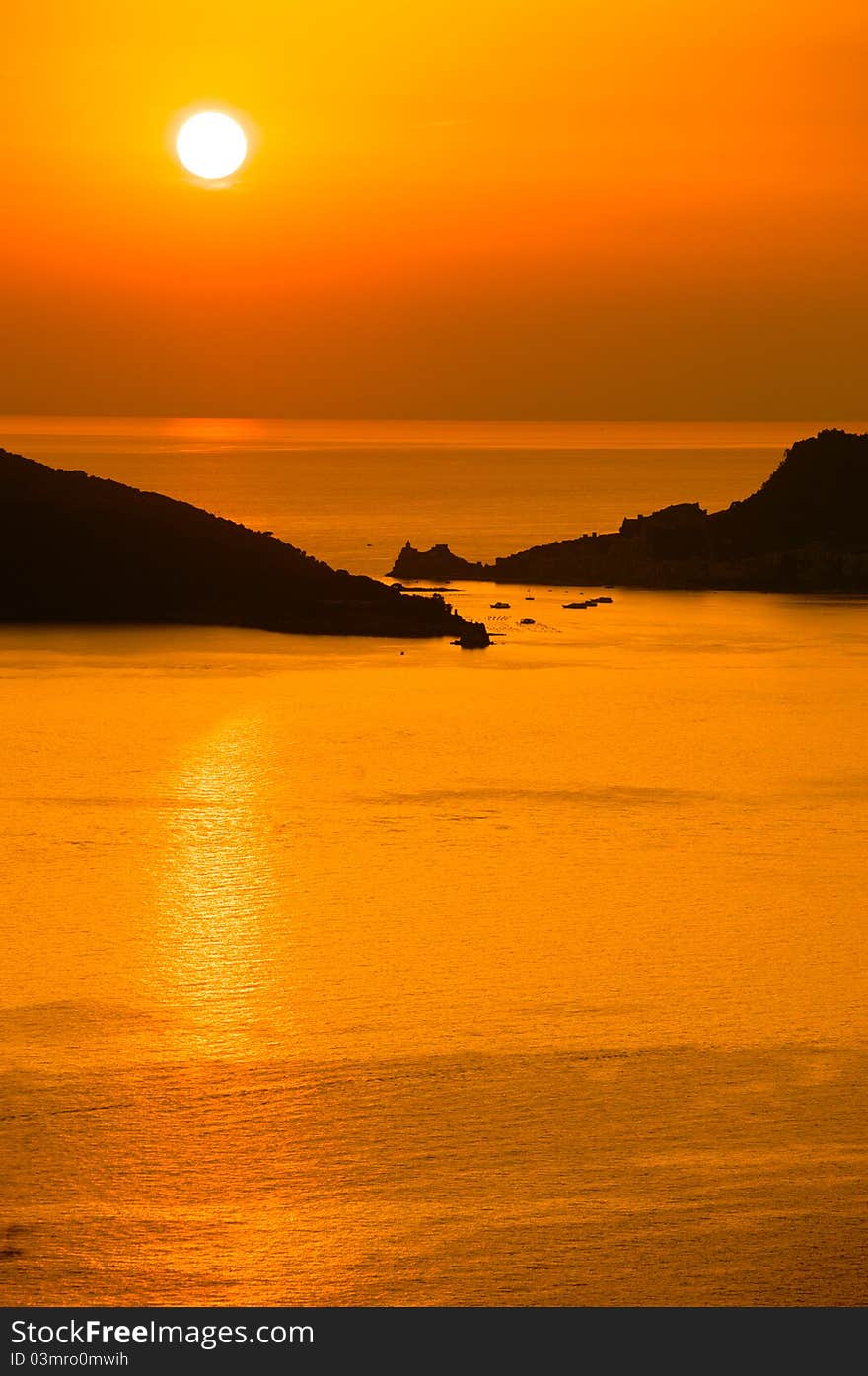 Sunset in liguria, italy near to 5 terre