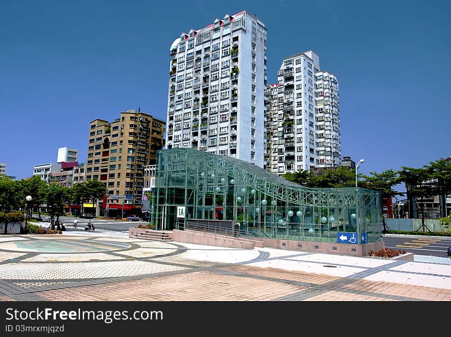 Glass skyscraper buildings