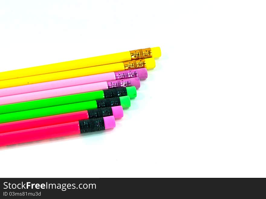 Row of eraser ends of pencils. Row of eraser ends of pencils.