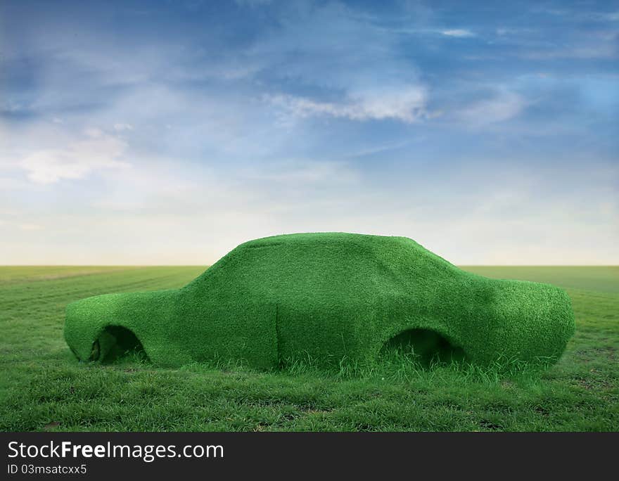 Car made of grass on a meadow. Car made of grass on a meadow