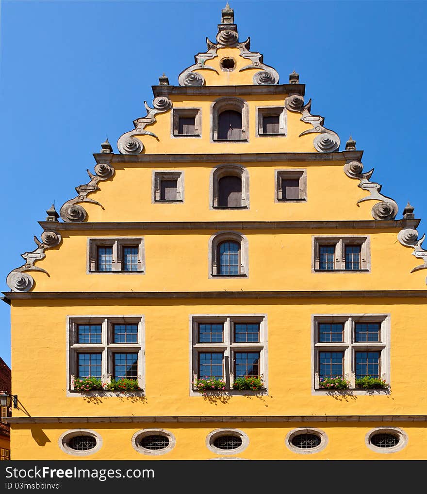 Half timbered house in old romantic medieval town of Dinkelsbuehl in Bavaria, Germay.