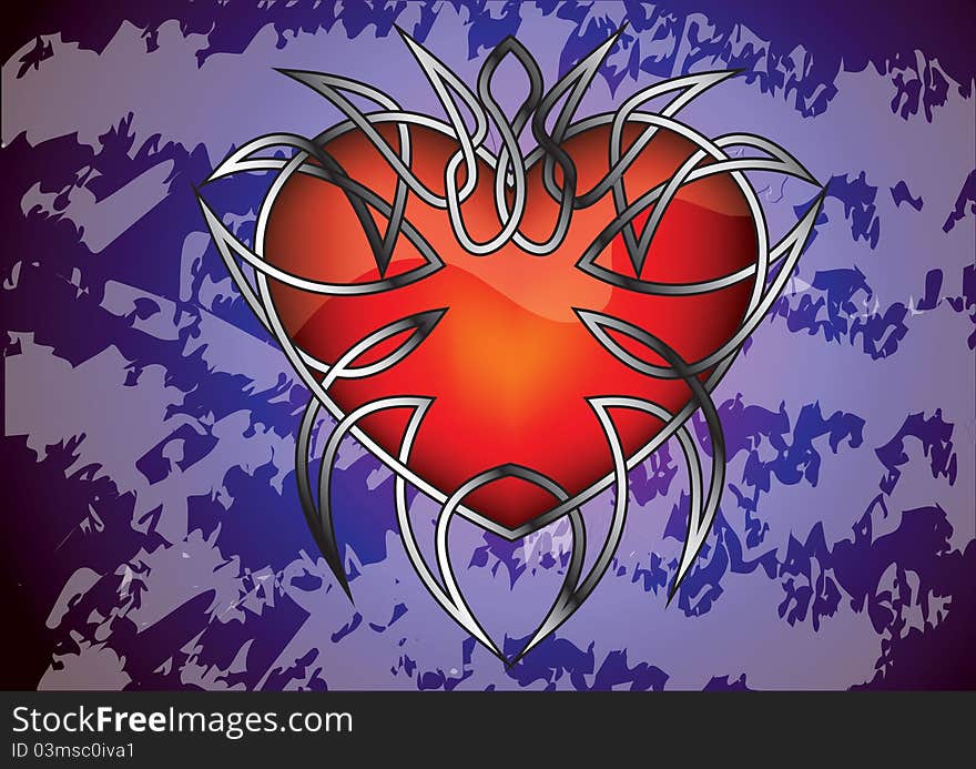 Gothic heart against the grungy background for illustration