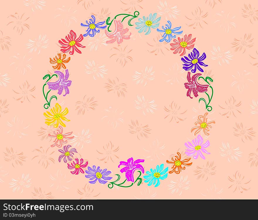 Wreath From Abstract Flowers With Background