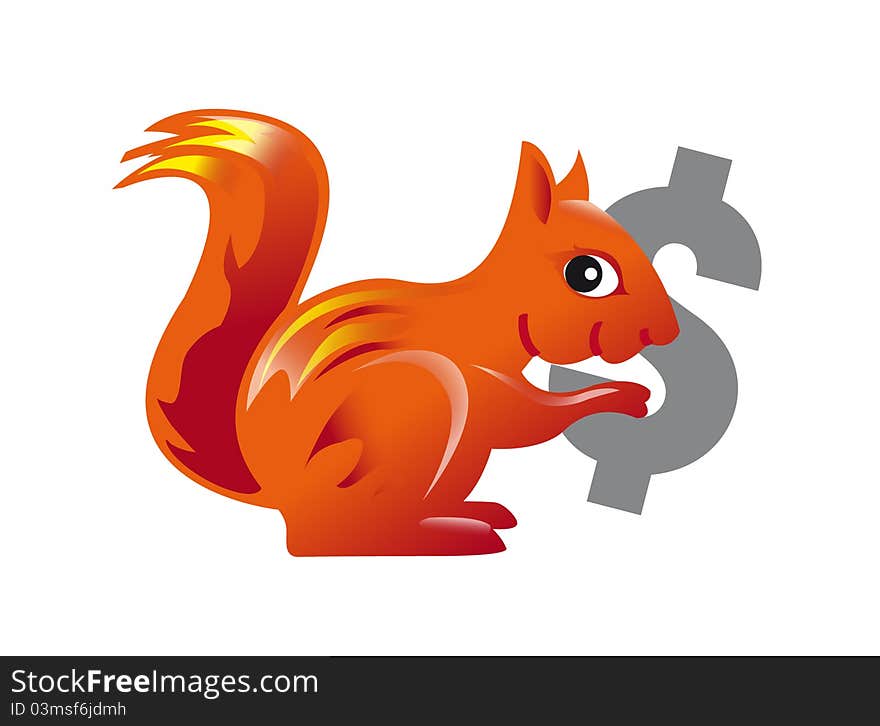 Red squirrel carrying a dollar symbol