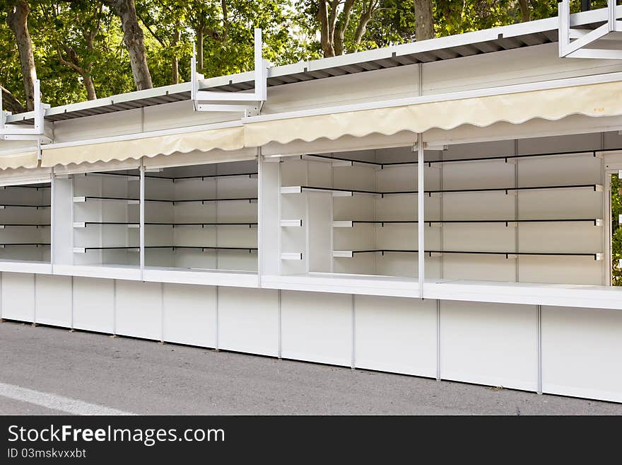 Prefabricated stands set up at Madrid Book Fair, Spain