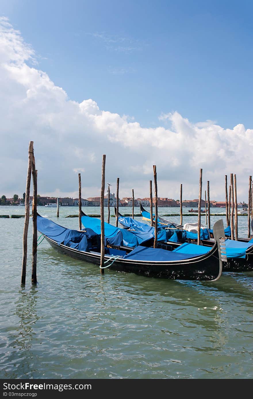 Parked gondolas in Venice, Italy, Europe. Parked gondolas in Venice, Italy, Europe