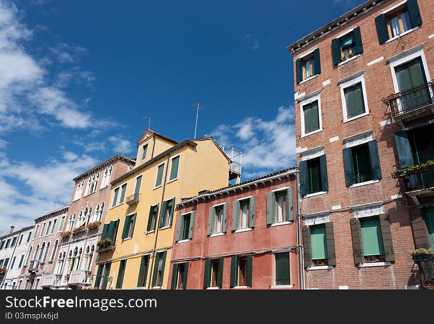 A view of a street with houses typically Venetian. A view of a street with houses typically Venetian