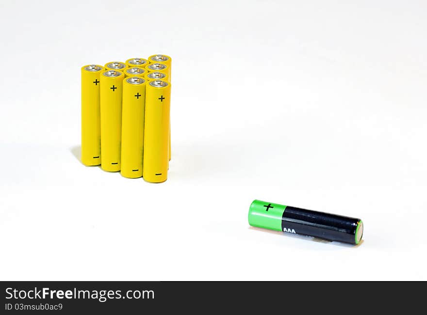 Lot of yellow batteries , with positive and negative sign. Lot of yellow batteries , with positive and negative sign