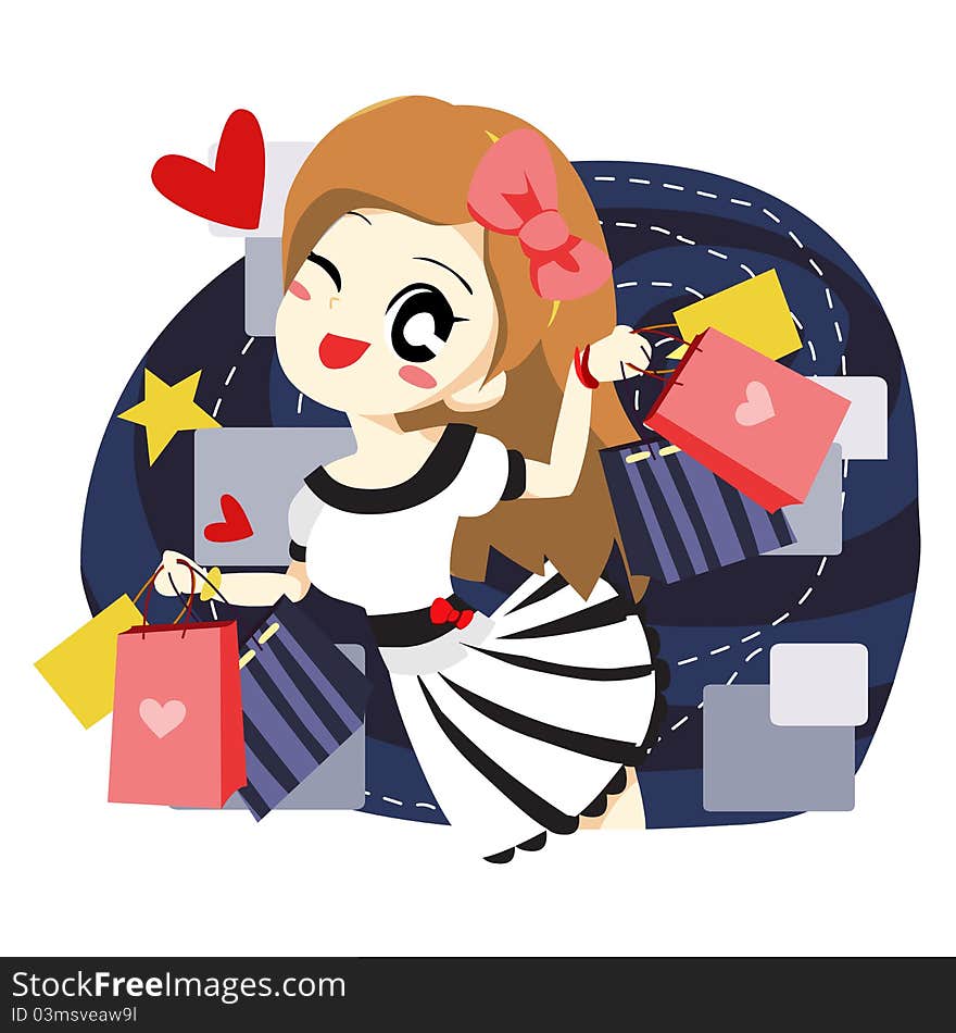 women love to shopping - vector