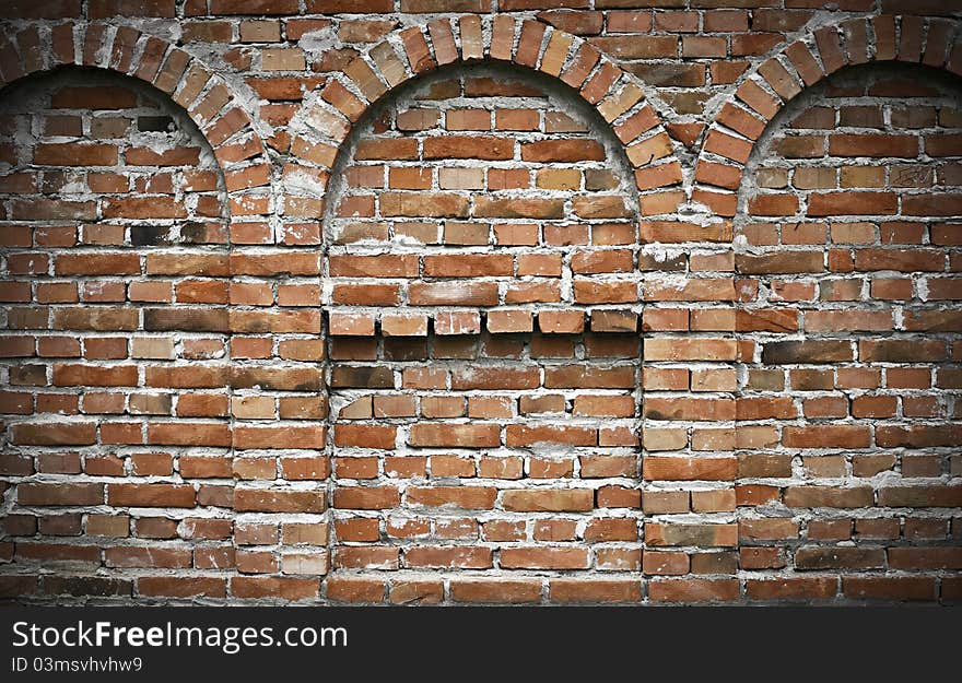 Old brick wall with arcs. Old brick wall with arcs