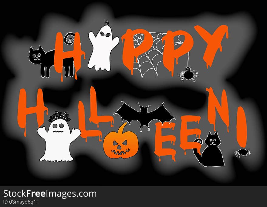 Illustration of a happy halloween text