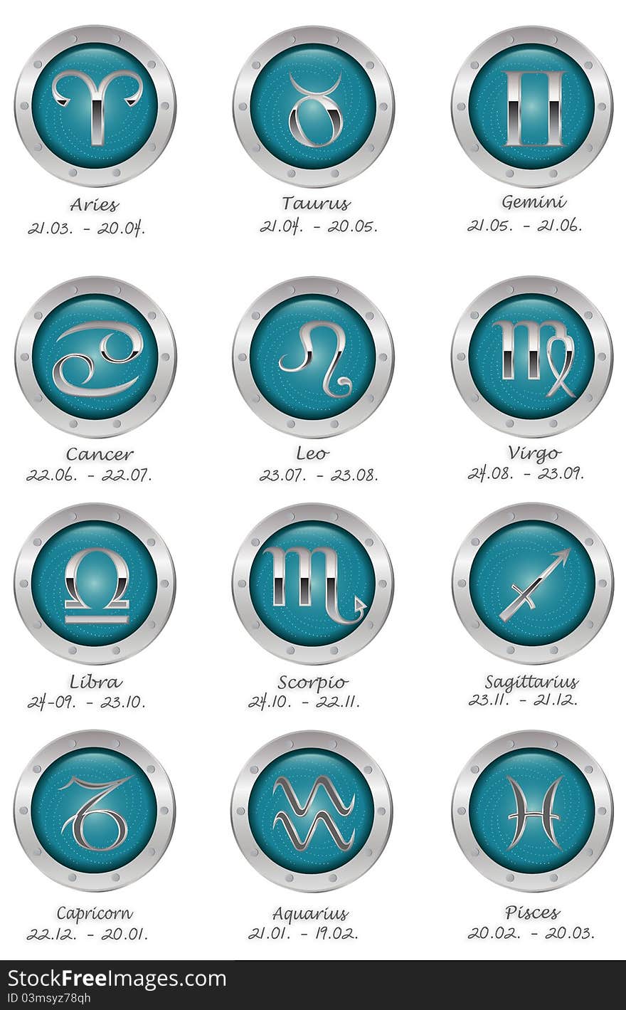 Illustration of 12 zodiac buttons
