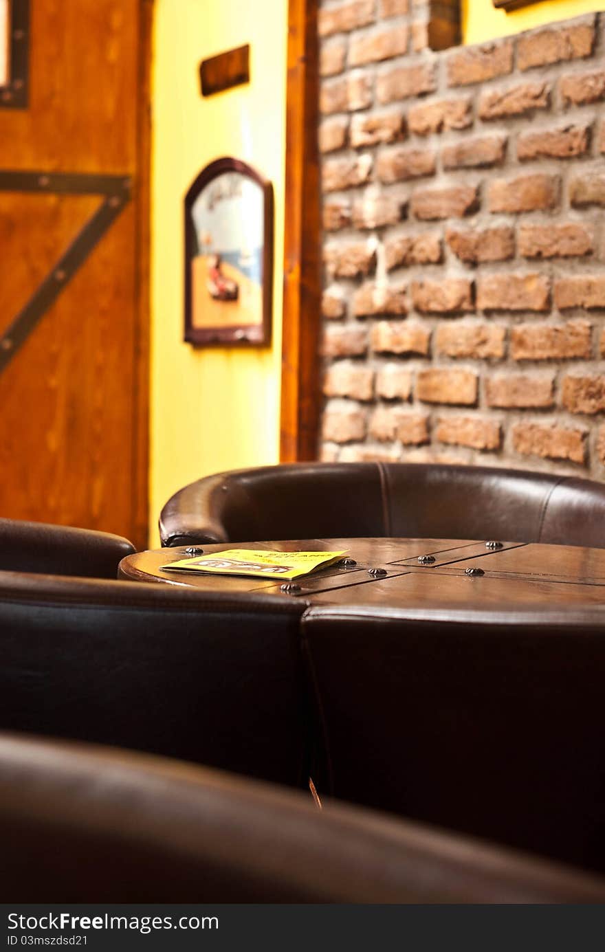 Elegant cafe interior with table in focus