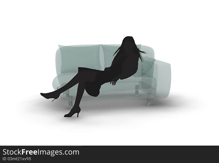 Silhouette of woman reclining on transparent sofa. Silhouette of woman reclining on transparent sofa