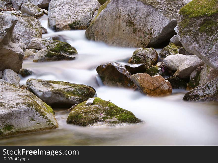 Flowing stream between the rocks