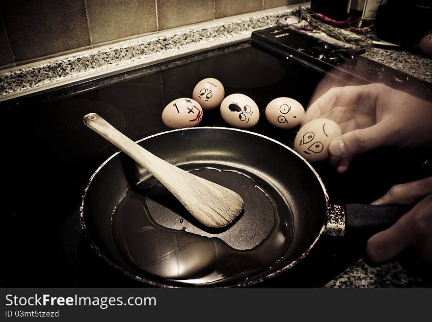 Funny egg in kitchen