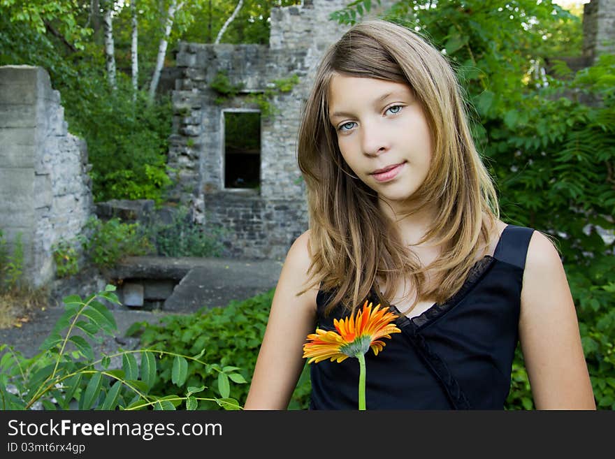 Girl Standing in Stone ruins