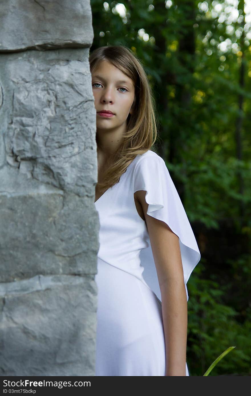 Girl Standing in Stone Doorway