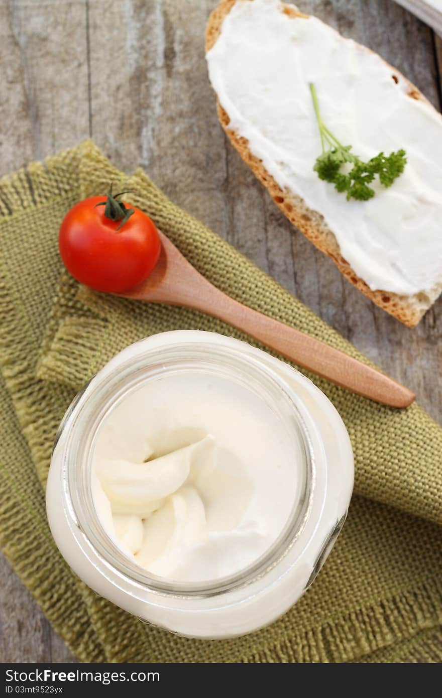 Homemade delicious cheese cream for breakfast. Homemade delicious cheese cream for breakfast