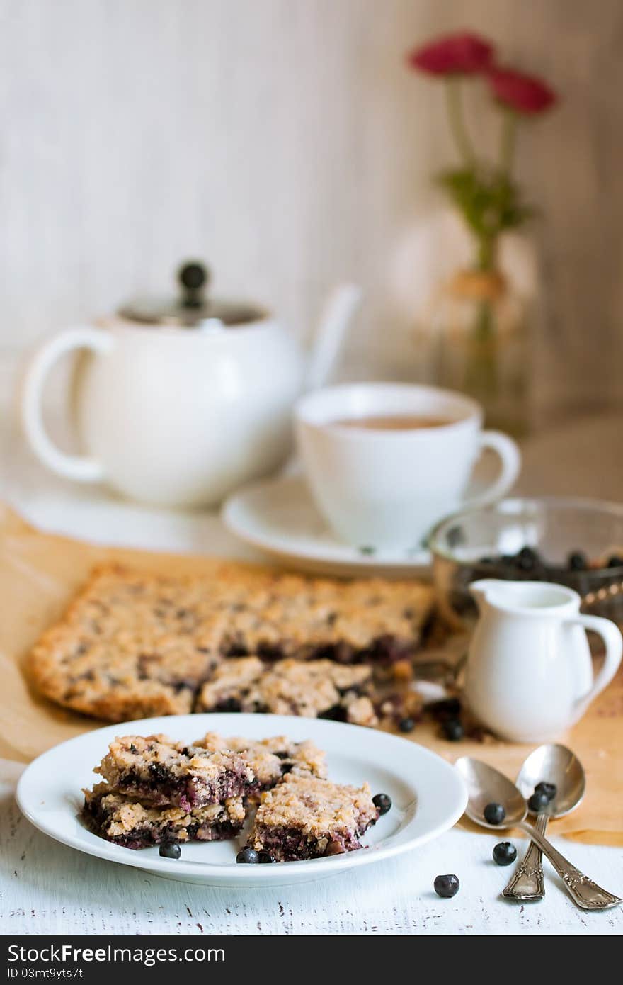 Breakfast with blueberry pie