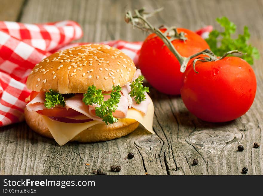 Fresh Sandwich With Ham And Tomato