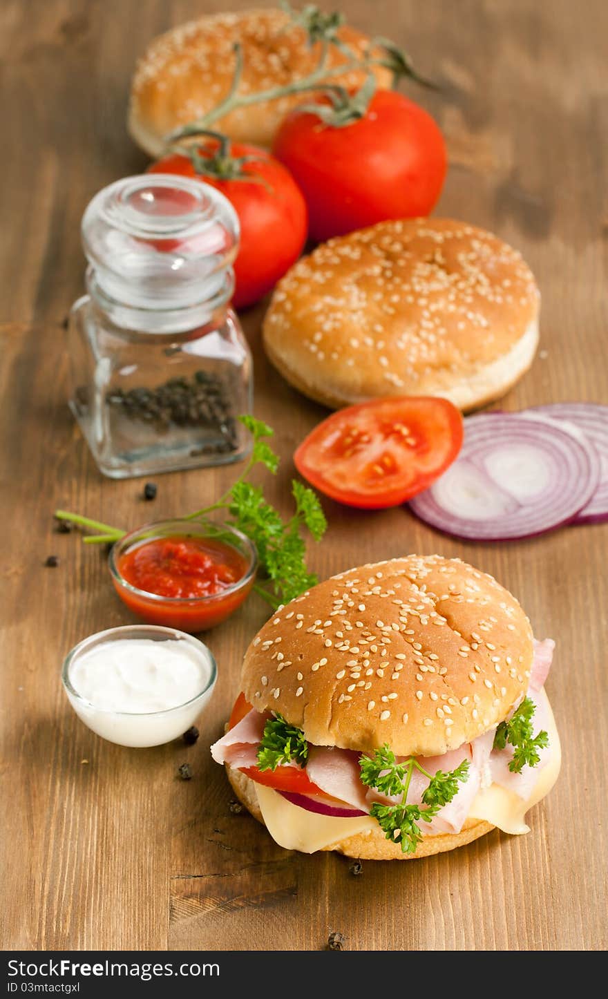 Fresh burger with vegetables