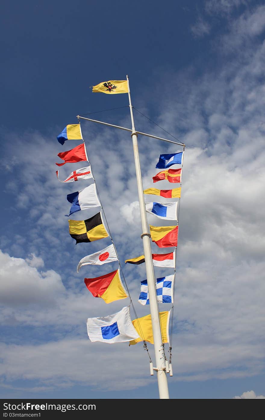 Maritime flags on the pier of Peterhof