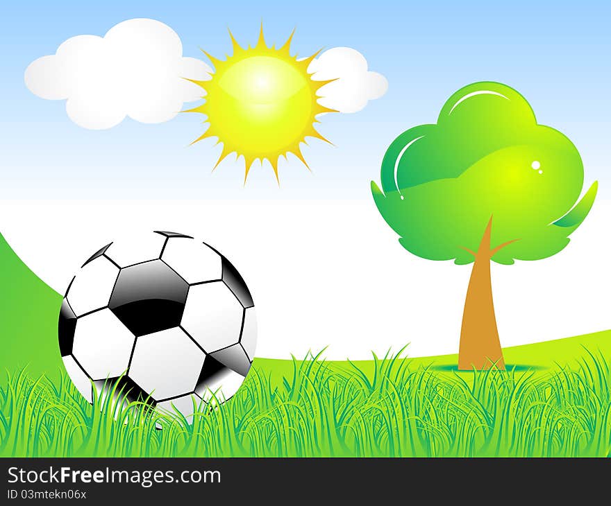 Abstract Football With Green Grass & Tree